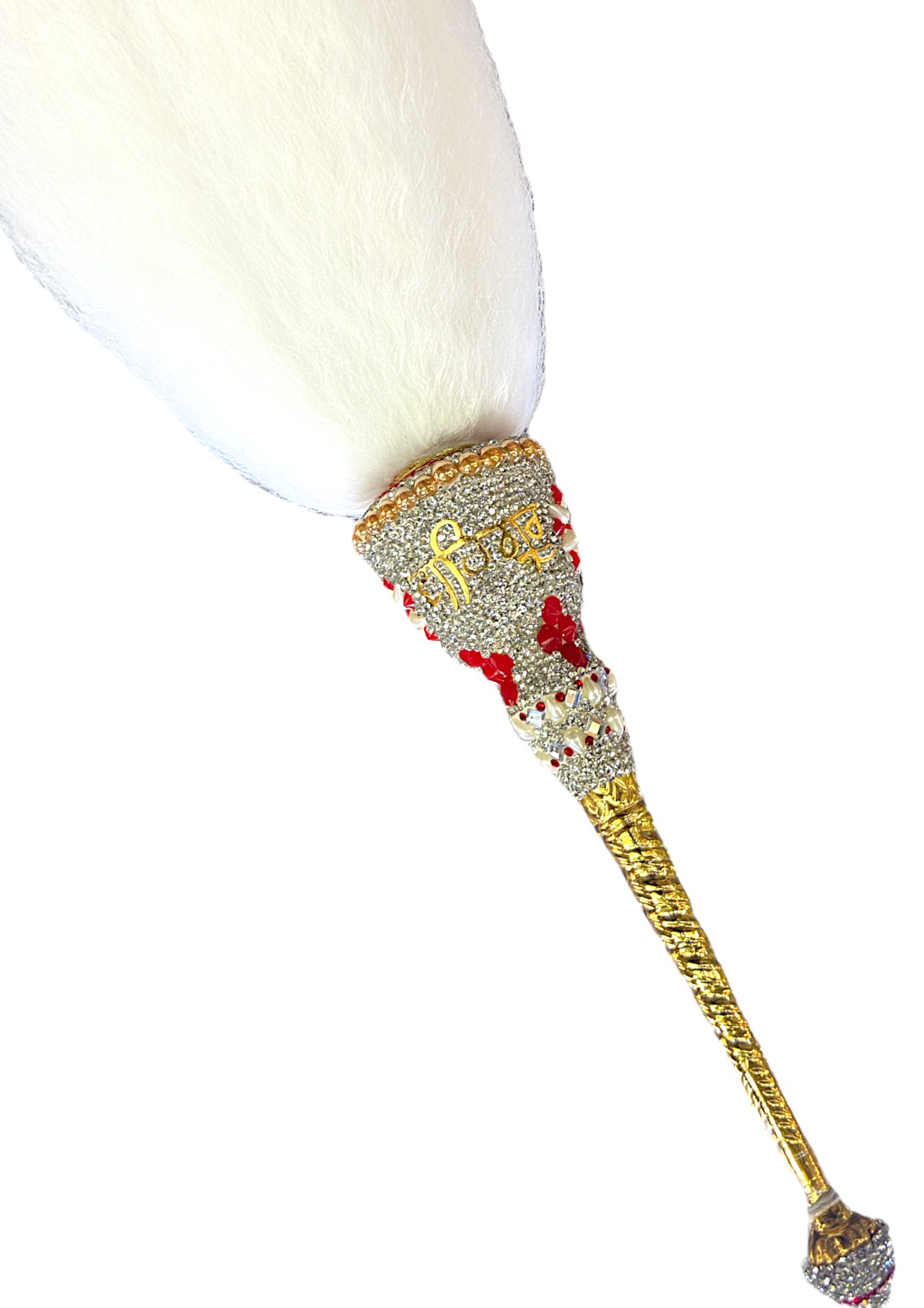 The Sikh Essentials Red Swarovski Work Chaur/Chavar/Chawar sahib 12 inches long - Image 3
