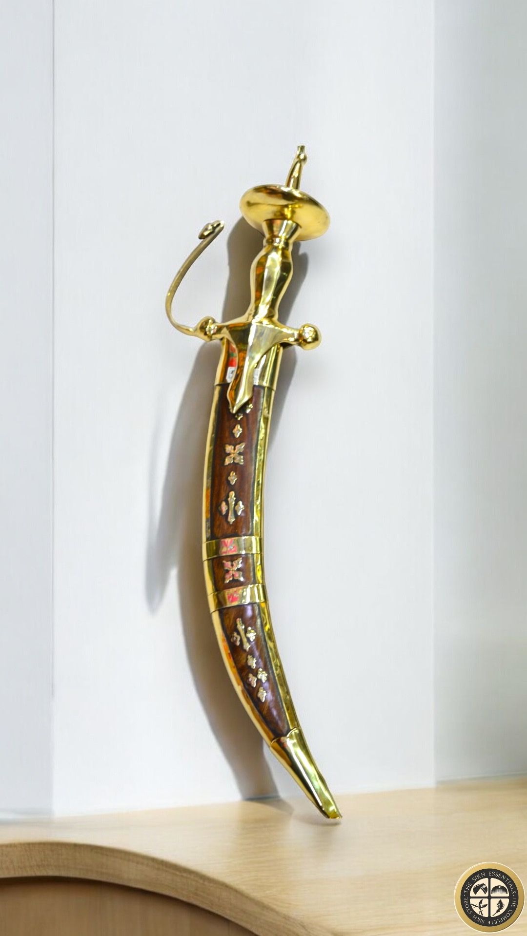2FT Brass- Wooden Ceremonial Kirpan and Scabbard with Brass flowers - Image 3